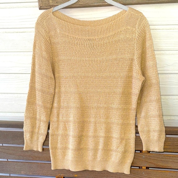 Lauren Ralph Lauren Sweaters - Lauren Ralph Lauren Gold Metallic Shimmer Linen Blend Boatneck Sweater